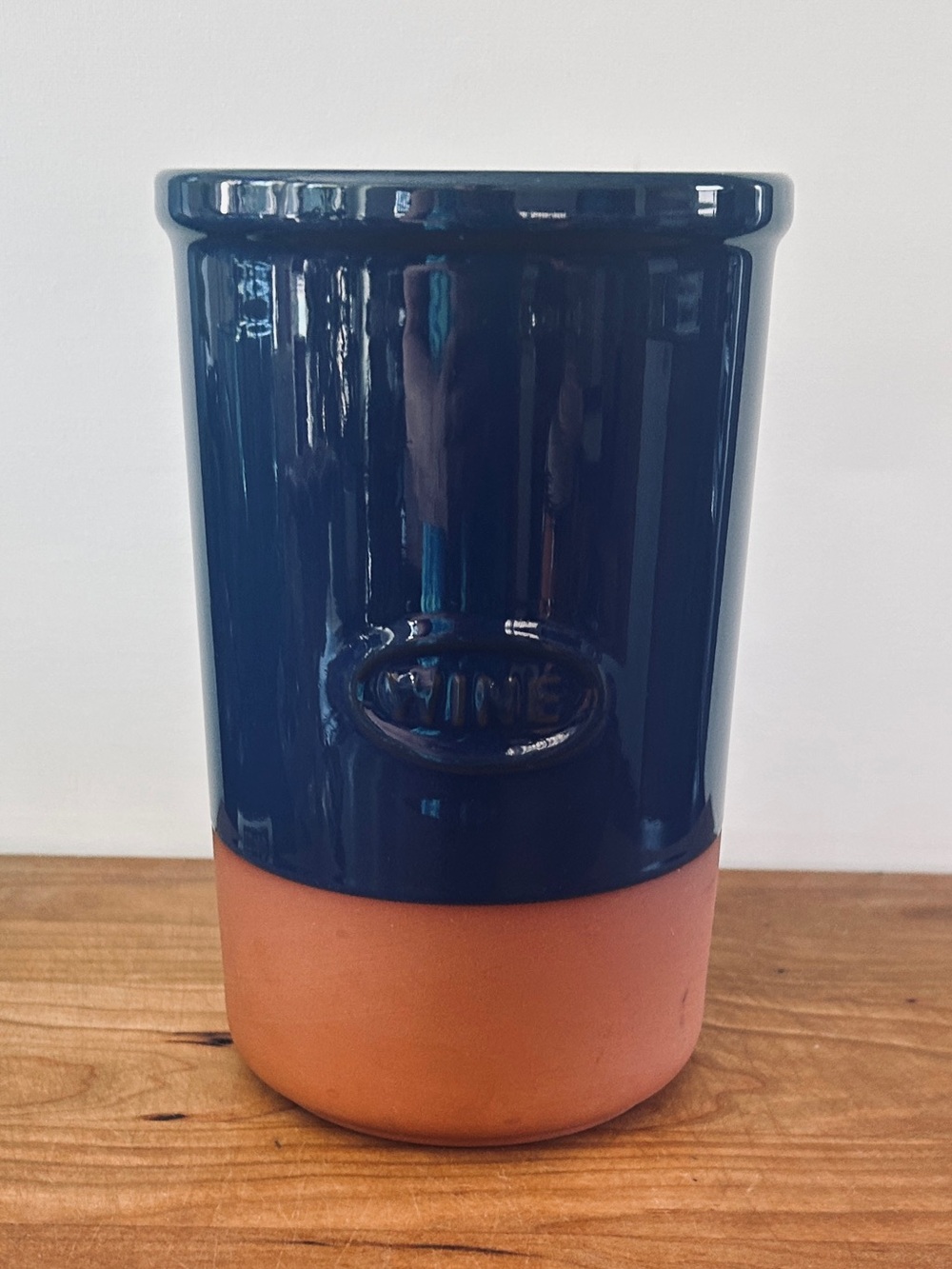Terra Cotta Clay Earthenware Wine Brique Cooler Blue Enamel Dipped 7.5”x 4.75”